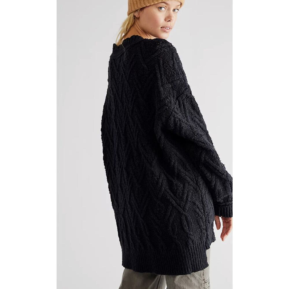 Free People Womens Montana Cable Knit Cardi Cardigan Sweater Black Size S - Picture 2 of 9
